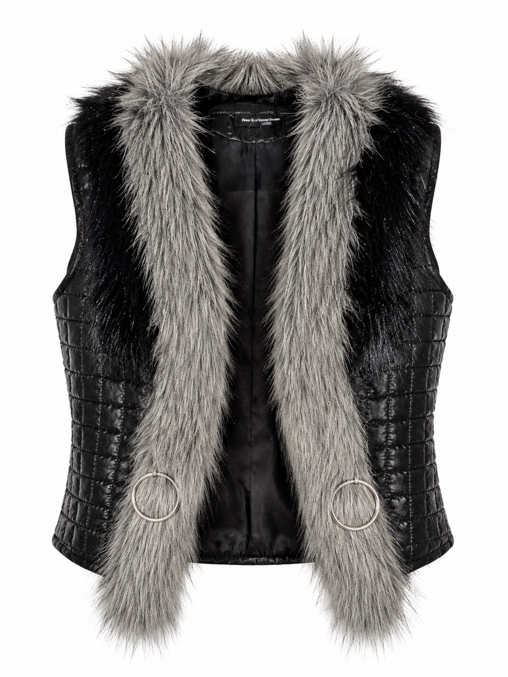 Faux Fur Trim Quilted Black Vest